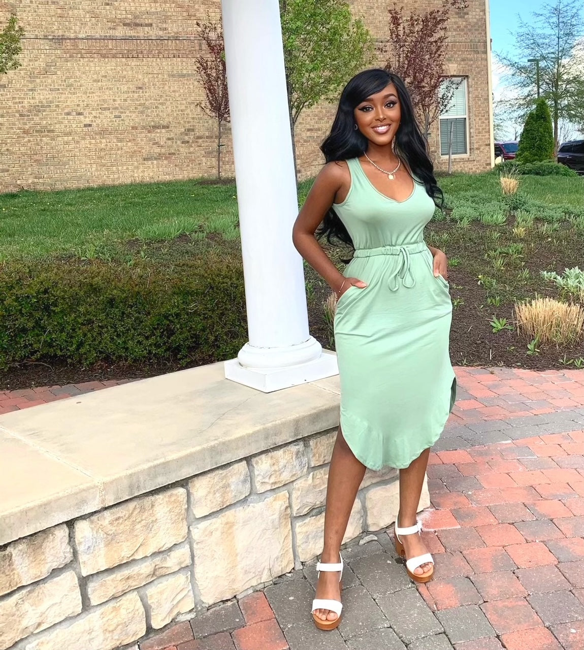 Adore Me Drawstring Midi Dress (Mint) Large / Pink Adore Me Drawstring Midi Dress (Mint) Large / Pink